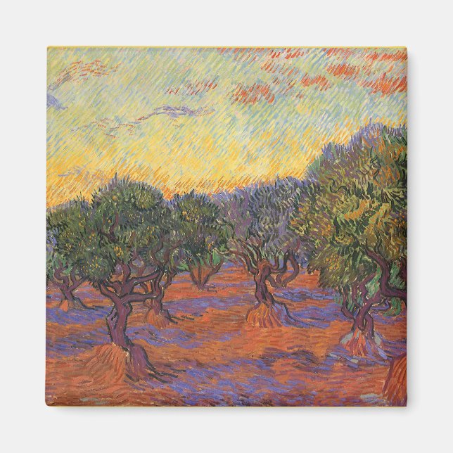 Vincent van Gogh - Olive Grove, Orange Himmel Magnet (Framsidan)