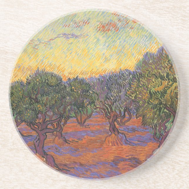 Vincent van Gogh - Olive Grove, Orange Himmel Underlägg Sandsten (Framsidan)