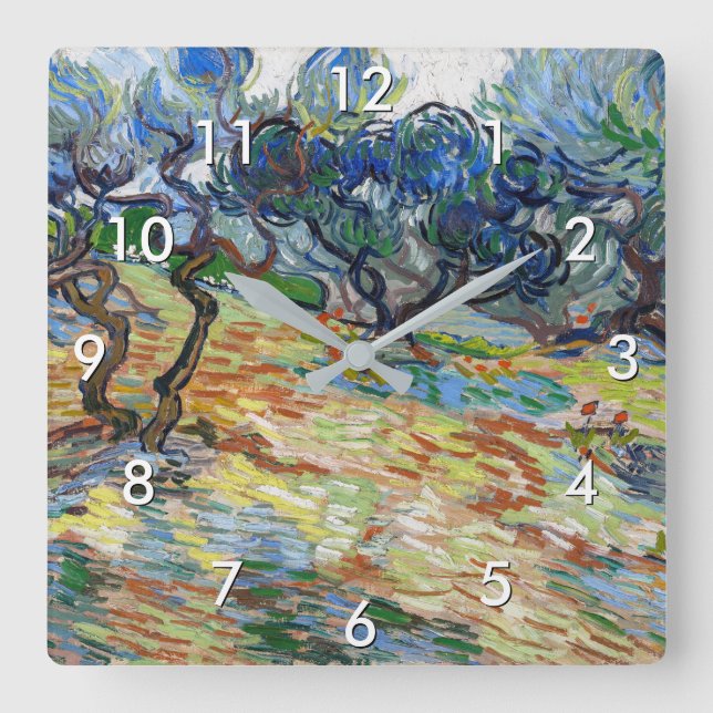 Vincent van Gogh - Olive Träd: Bright blå himmel Fyrkantig Klocka (Framsida)