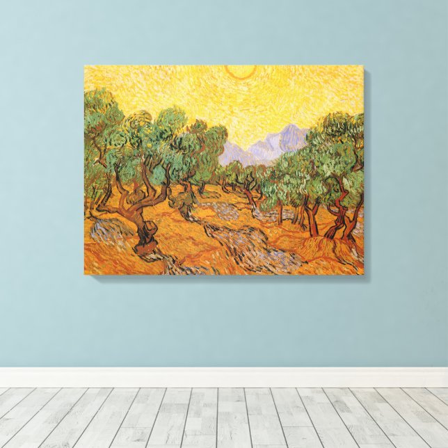 Vincent van Gogh - Olive Träd, Gult Himlar och Sol Canvastryck (Insitu (trägolv))