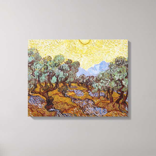 Vincent van Gogh - Olive Träd, Gult Himlar och Sol Canvastryck (Framsida)