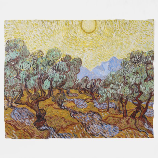 Vincent van Gogh - Olive Träd, Gult Himlar och Sol Fleecefilt (Framsidan (Horisontell))