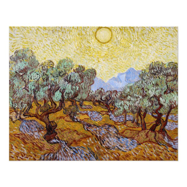 Vincent van Gogh - Olive Träd, Gult Himlar och Sol Fototryck (Framsidan)