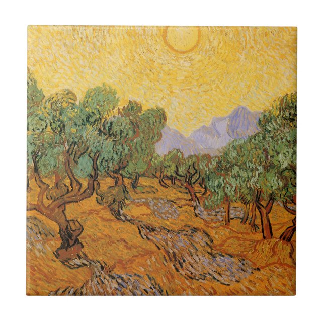Vincent van Gogh - Olive Träd, Gult Himlar och Sol Kakelplatta (Framsidan)