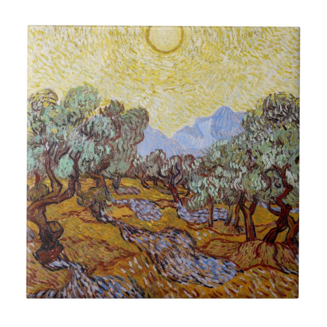 Vincent van Gogh - Olive Träd, Gult Himlar och Sol Kakelplatta (Framsidan)