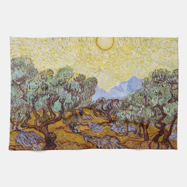 Vincent van Gogh - Olive Träd, Gult Himlar och Sol Kökshandduk (Horisontell)