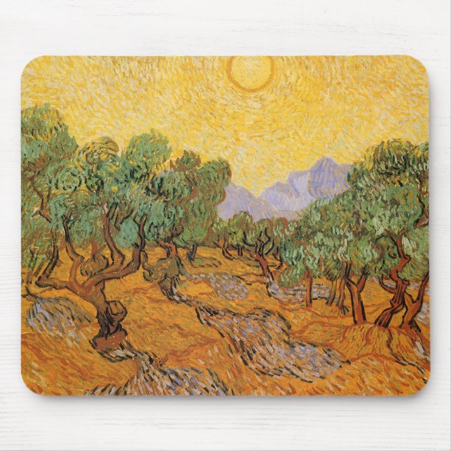 Vincent van Gogh - Olive Träd, Gult Himlar och Sol Musmatta (Framsidan)