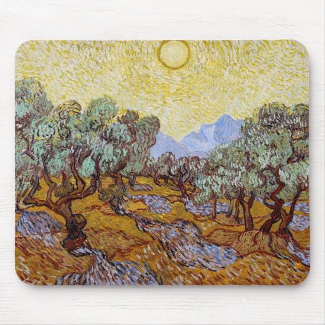 Vincent van Gogh - Olive Träd, Gult Himlar och Sol Musmatta (Framsidan)