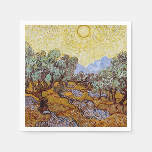 Vincent van Gogh - Olive Träd, Gult Himlar och Sol Pappersservett (Framsidan)