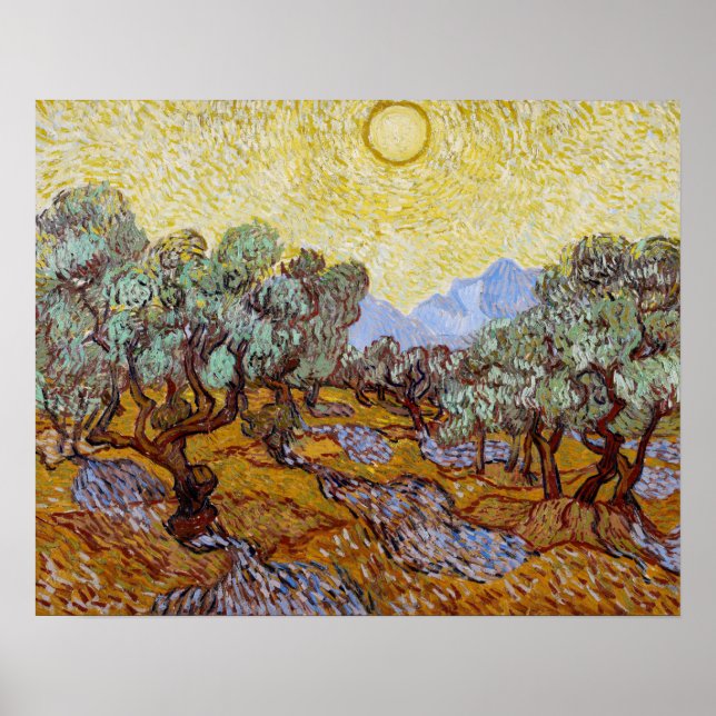 Vincent van Gogh - Olive Träd, Gult Himlar och Sol Poster (Framsidan)