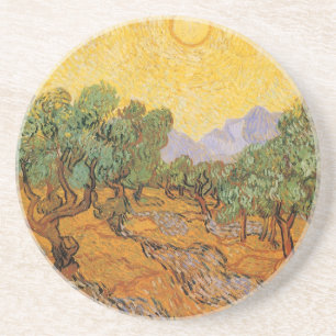 Vincent van Gogh - Olive Träd, Gult Himlar och Sol Underlägg Sandsten