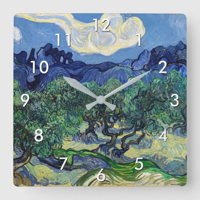 Vincent van Gogh - Olive Träd med Alpelare Fyrkantig Klocka (Framsida)