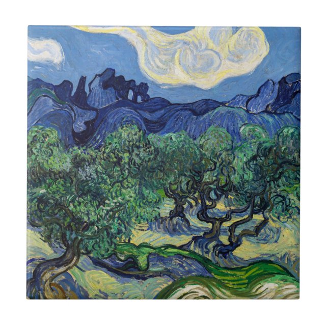 Vincent van Gogh - Olive Träd med Alpelare Kakelplatta (Framsidan)