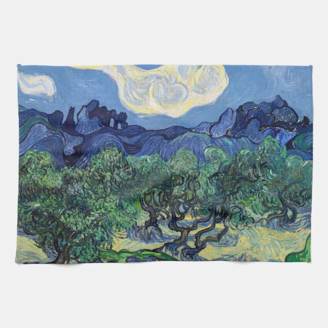 Vincent van Gogh - Olive Träd med Alpelare Kökshandduk (Horisontell)