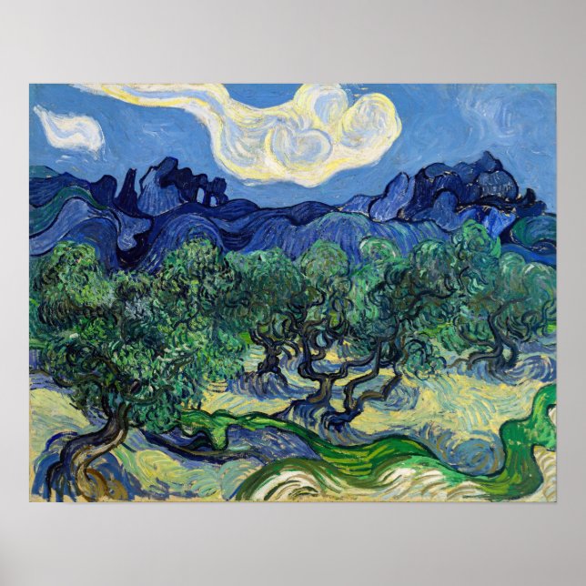 Vincent van Gogh - Olive Träd med Alpelare Poster (Framsidan)