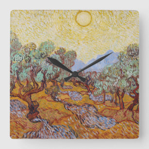 Vincent Van Gogh - Olive Träd med Gult Himlar Fyrkantig Klocka
