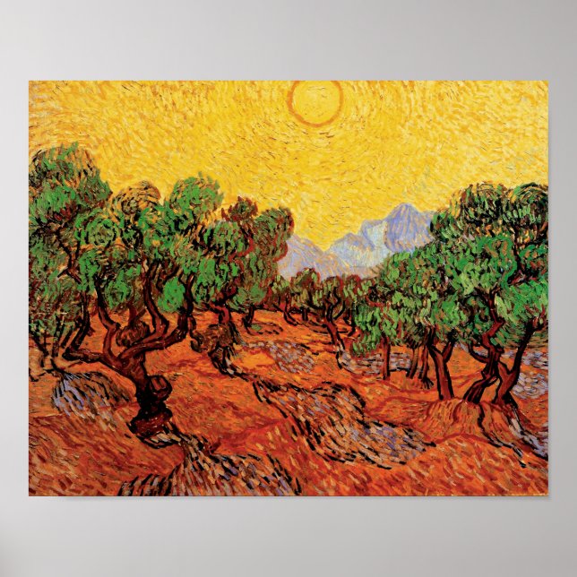 Vincent Van Gogh - Olive Träd med Gult Himlar Poster (Framsidan)