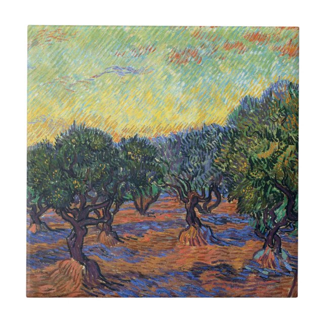 Vincent Van Gogh Olivlund Impressionism Konst Kakelplatta (Framsidan)