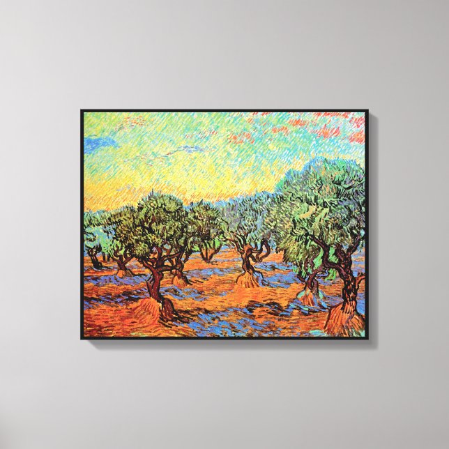 Vincent Van Gogh - Olivlund med orange himmel Canvastryck (Framsida)
