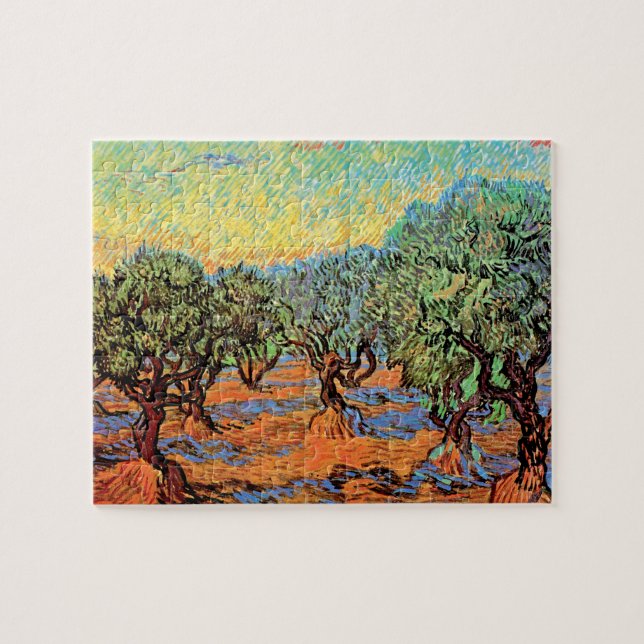 Vincent Van Gogh - Olivlund med orange himmel Pussel (Horisontell)