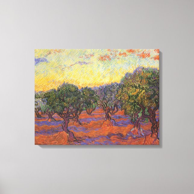 Vincent van Gogh - Olivlund, orange himmel Canvastryck (Framsida)