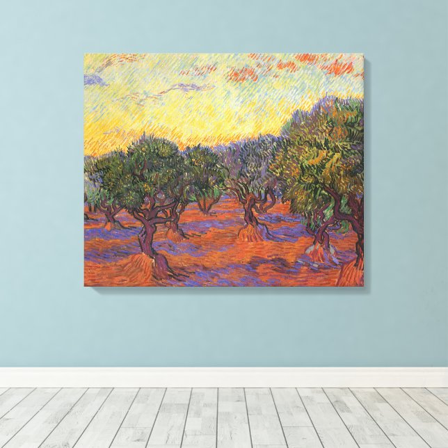 Vincent van Gogh - Olivlund, orange himmel Canvastryck (Insitu (trägolv))