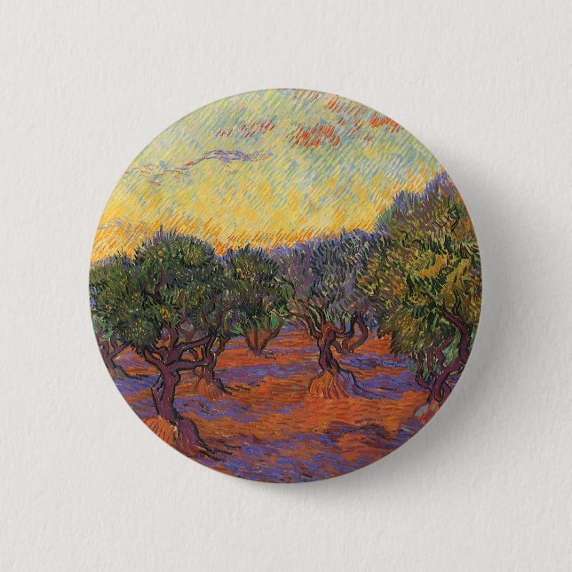Vincent van Gogh - Olivlund, orange himmel Knapp (Framsida)