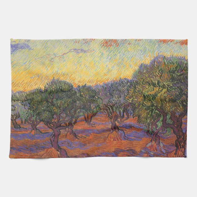 Vincent van Gogh - Olivlund, orange himmel Kökshandduk (Horisontell)