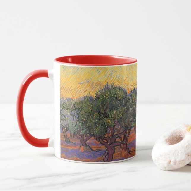 Vincent van Gogh - Olivlund, orange himmel Mugg (Med munk)