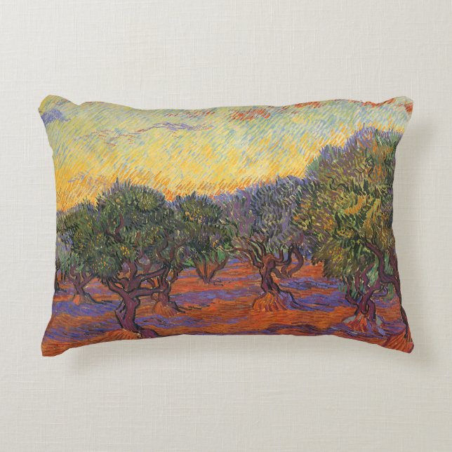 Vincent van Gogh - Olivlund, orange himmel Prydnadskudde (Framsidan)