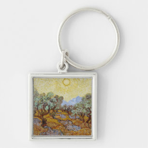 Vincent Van Gogh olivträd, 1889 Fyrkantig Silverfärgad Nyckelring
