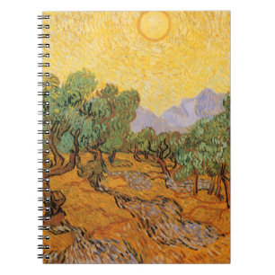 Vincent van Gogh - Olivträd, gul himmel och sol Anteckningsbok Med Spiral