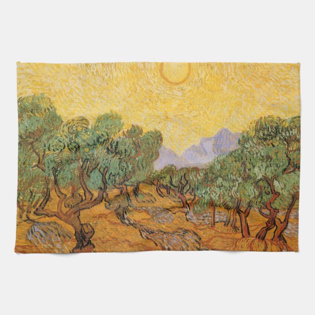 Vincent van Gogh - Olivträd, gul himmel och sol Kökshandduk (Horisontell)