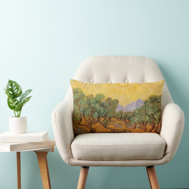 Vincent van Gogh - Olivträd, gul himmel och sol Lumbarkudde (Stol)