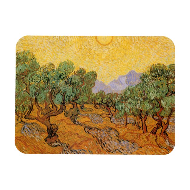 Vincent van Gogh - Olivträd, gul himmel och sol Magnet (Horisontell)