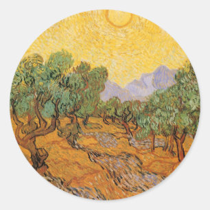 Vincent van Gogh - Olivträd, gul himmel och sol Runt Klistermärke