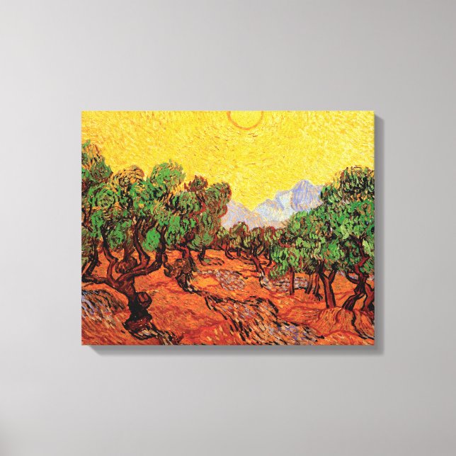Vincent Van Gogh - Olivträd med gul himmel Canvastryck (Framsida)