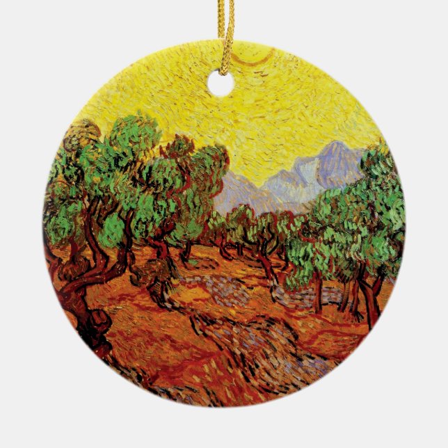 Vincent Van Gogh - Olivträd med gul himmel Julgransprydnad Keramik (Framsidan)