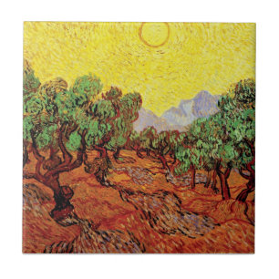 Vincent Van Gogh - Olivträd med gul himmel Kakelplatta