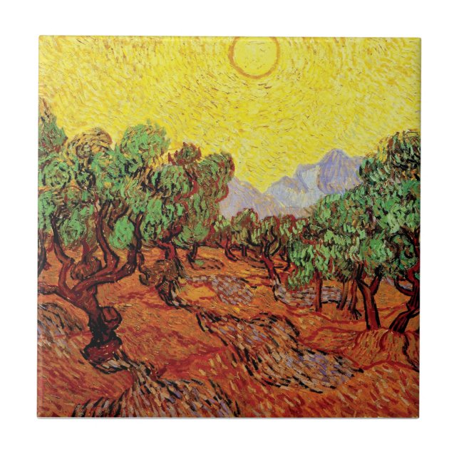 Vincent Van Gogh - Olivträd med gul himmel Kakelplatta (Framsidan)