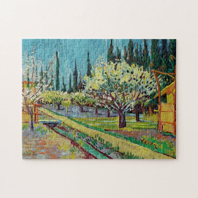 Vincent van Gogh Orchard Borderade av Cypresses Pussel (Horisontell)