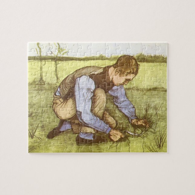 Vincent van Gogh - Pojke som skär gräs med lie Pussel (Horisontell)