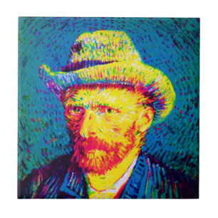 Vincent Van Gogh - Pop Art Självporträtt Med Hatt Kakelplatta
