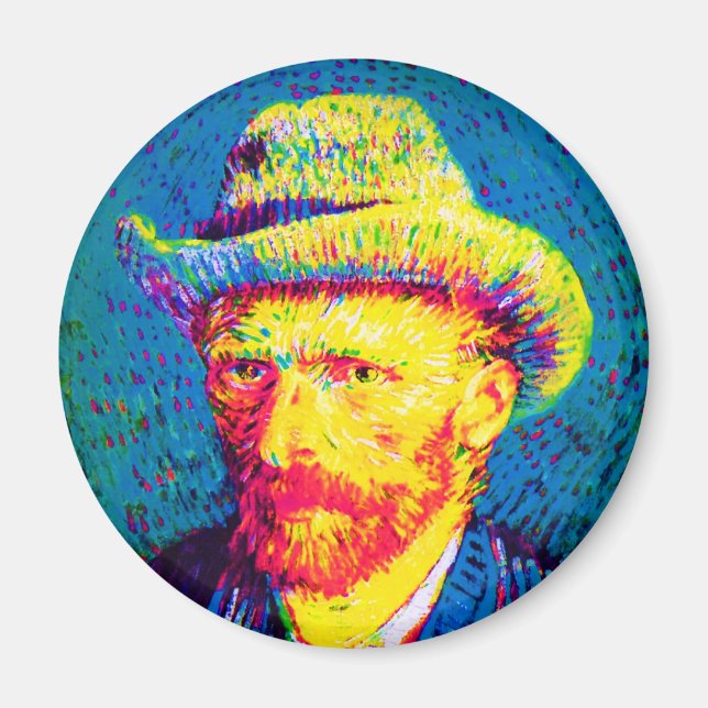 Vincent Van Gogh - Pop Art Självporträtt Med Hatt Magnet (Framsidan)