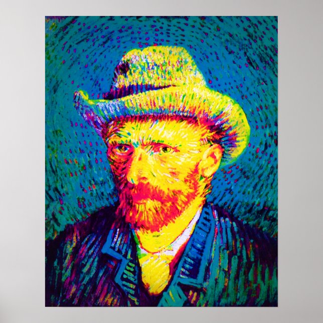Vincent Van Gogh - Pop Art Självporträtt Med Hatt Poster (Framsidan)