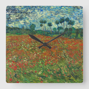 Vincent Van Gogh Poppy Fält Blommigt Vintage Art Fyrkantig Klocka