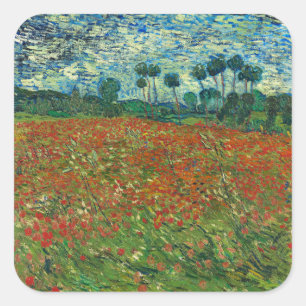 Vincent Van Gogh Poppy Fält Blommigt Vintage Art Fyrkantigt Klistermärke