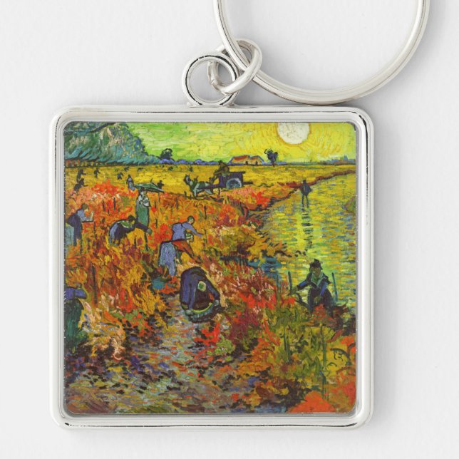 Vincent van Gogh - Red Vineyard Fyrkantig Silverfärgad Nyckelring (Framsidan)
