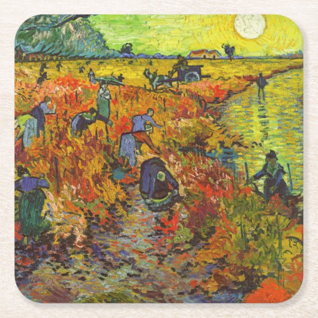 Vincent van Gogh - Red Vineyard Underlägg Papper Kvadrat (Framsidan)