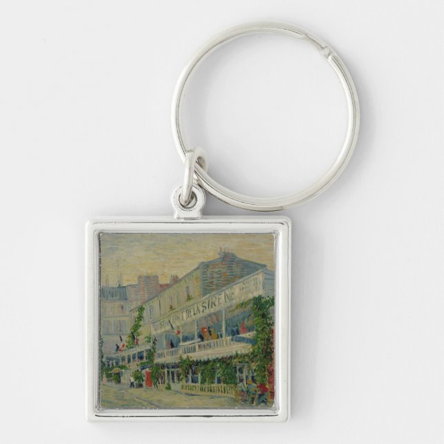 Vincent Van Gogh | Restaurang de la Sirene Fyrkantig Silverfärgad Nyckelring (Framsidan)